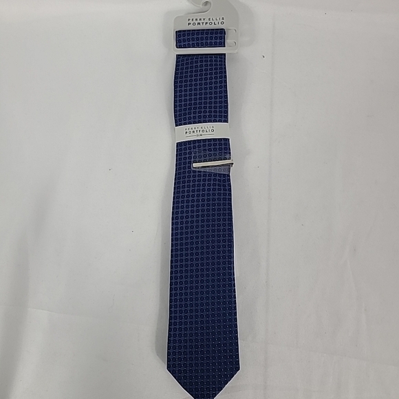 NEW PERRY ELLIS PORTFOLIO Men's Necktie Slim Designer Geometric Blue NWT $45 - Picture 1 of 6